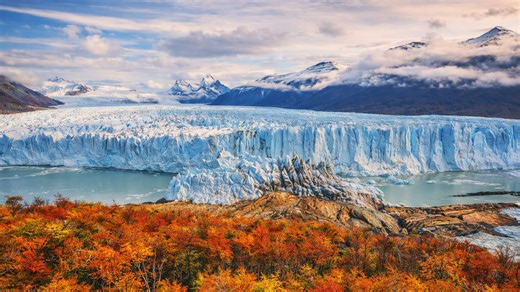 The glacier that forms a massive ice wall above the lake