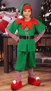Child Holiday Elf Costume🎅 Items Included👉 Shirt w/ Attached Sleeves, Hat, Pants, Belt, Pair of Socks, Pair of Booties. | Shopzinia