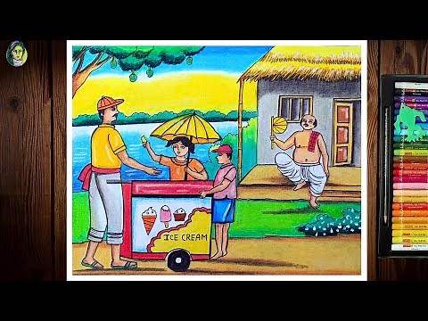 Summer Season Scenery Drawing | How To Draw Summer Season Easy | Summer In village Drawing