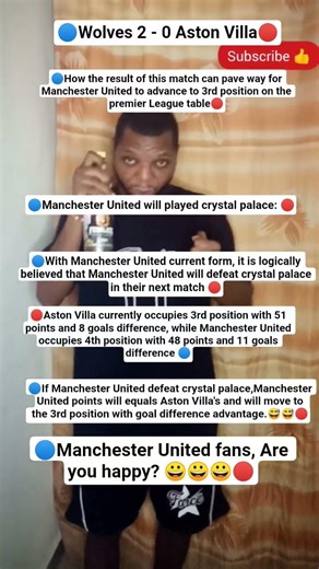 wolves defeated Aston Villa 2 goals to nil, Manchester close to reaching the 3rd position.