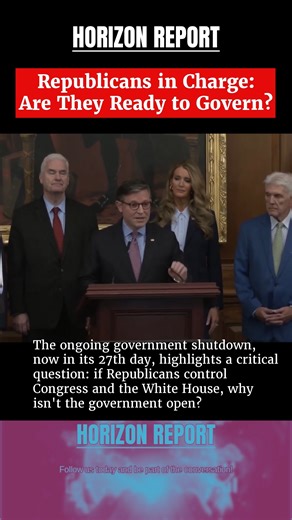 Republicans in Charge: Are They Ready to Govern? The ongoing government shutdown, now in its 27th day, highlights a critical question: if Republicans control Congress and the White House, why isn't the government open? House Speaker Mike Johnson's recent press conference claimed Democrats must act, citing the Senate's 60-vote requirement for cloture to end filibusters. However, this misses the point. Republicans hold slim majorities in both chambers and the presidency, yet their decision to rece