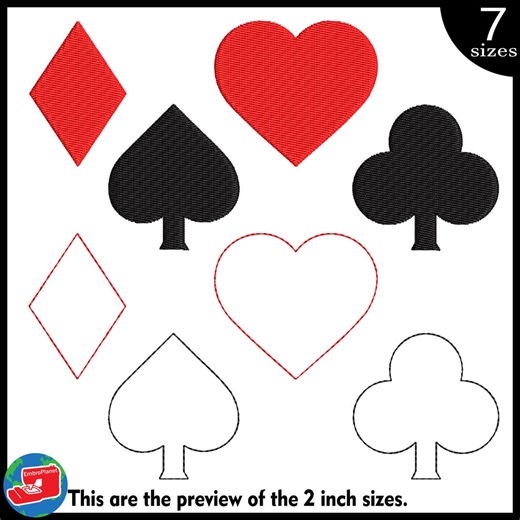 Small Card Signs Designs, Files for Embroidery Machine - Hearts, Diamonds, Spades, Suit (digital Download) - Etsy