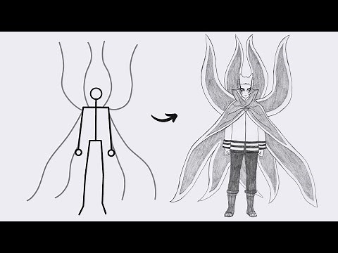 How to draw Naruto Uzumaki Kurama full body out of Stick man | Easy step-by-step