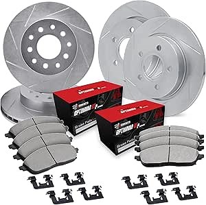 R1 Concepts Front and Rear Brake Kit For 2018 Toyota C-HR| Slotted Brake Rotors| Optimum OEP Brake Pads and Rotors Kit| Hardware included