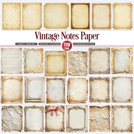 Vintage Notes Paper Clipart Antique Journal Backgrounds PNG - Etsy