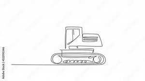Animation of one single line drawing of excavator for digging soil, business transportation. Heavy machines vehicles construction concept. Continuous line self draw animated. Full length motion.