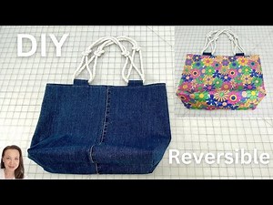 DIY Reversible Lined Tote Bag - Denim Jeans Bag with Knotted Rope Straps
