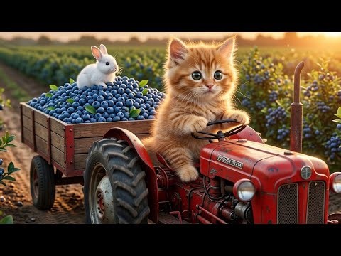 Cute Kitten Driving Tractor in Blueberry Farm 🐱🚜 | Adorable Farm Adventure