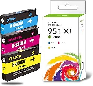951XL Ink Cartridge Replacement for HP 951 XL Compatible with OfficeJet Pro 251dw, 271dw, 276dw, 8100, 8600 Series （Magenta Yellow Cyan Tricolor Pack）