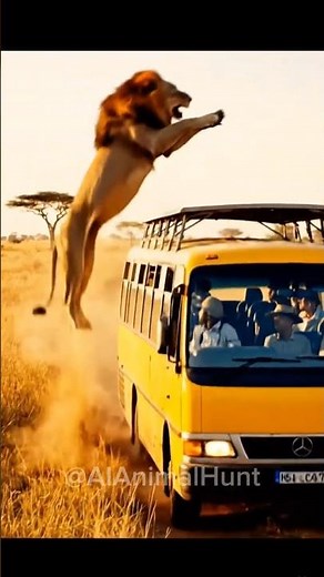 Lion Jumps on Safari Bus 🦁🚌 | Tourists in Shock!