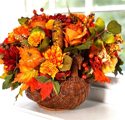 Fall Table Centerpiece: Turkey Wicker Basket With Pinecones & Berries,floral Table Decor, - Etsy
