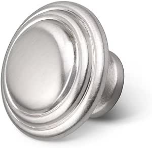Brushed Nickel Dresser Drawer Knobs 12 Pack, Solid Kitchen Cabinet Knobs, Stepped Round Cupboard Handle Pulls, Diameter: 1.32 Inch(33.5mm)
