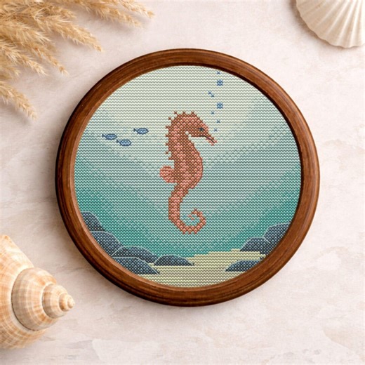 Cross Stitch Pattern Ocean Life Seahorse | Modern Sea Animal Cross Stitch PDF - Etsy