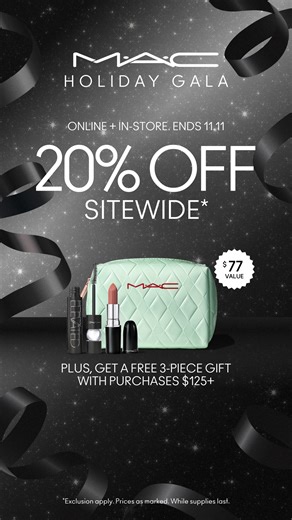 Enjoy 20% off sitewide PLUS get a 3-piece Holiday Gift ($77 Value) with any $125 purchase! | MAC Cosmetics Canada
