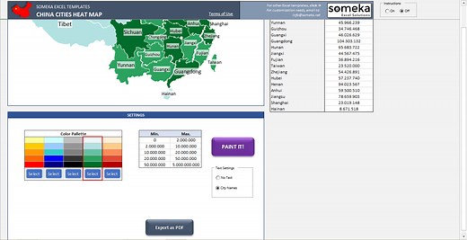 China Geographic Heat Map Generator Excel Template