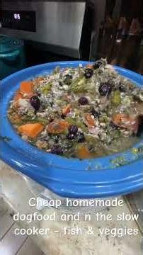 Cheap homemade dogfood in slow cooker - fish & veggies 2 hrs later