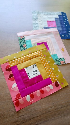 Scrappy log cabin progress. 🥰 . It’s week 3 of making a scrappy quilt together! The Summer Scrap Bash is underway and this week, we’re continuing to cut our fabrics. I went ahead and made a few test blocks because I couldn’t resist. 🥹 . How are your scraps coming along? Still cutting? Just getting started? We’re keeping it loose and casual with this sew-along , so don’t stress about the schedule and have fun. ❤️ . Want to join us? It’s not too late! Comment “DETAILS” and I’ll DM you the inform