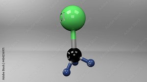 Chloromethane molecule. Molecular structure of methyl chloride, colorless, toxic gas previously used as refrigerant and recently detected in space. Alpha channel.