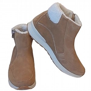 Lands' End Ankle Snow Boot Suede Side Zip Insulated Slip On Winter Booties Sz 10