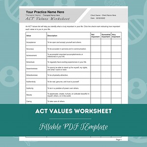 ACT Values Worksheet | Editable / Fillable PDF | for Counselors, Psychologists, Social Workers, Therapists - Etsy