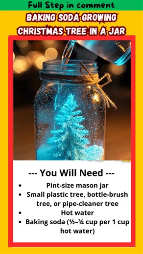 Baking Soda Growing Christmas Tree in a Jar A cozy, rainy-day craft that adds a little sparkle—and glow—to your holiday decor. Supplies Pint-size mason jar Small plastic tree, bottle-brush tree, or pipe-cleaner tree Hot water Baking soda (½–¾ cup per 1 cup hot water) Glow-in-the-dark powder or glow pigment paint Small cup or heat-safe container Spoon for mixing Fine glitter (optional) Faux snow for the base (salt or sugar, optional) LED tealight for extra glow (optional) Instructions Set Up the 