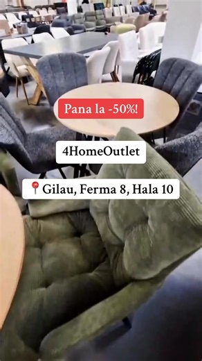 🍁Toamna vine cu reduceri speciale!Până la -50% la produsele selectate🍁 Descoperă piese de mobilier și decorațiuni care îți transformă casa si grădină. 📍Te așteptăm în showroom: Cluj, Gilău – Ferma 8, Hala 10 📅 Perioadă promoțională: 27.09–11.10.2025 ❗️ Oferta este valabilă doar la produsele din showroom, în limita stocului disponibil. Reducerea se aplica de la prețul inițial.❗ 🕑 Program magazin: Luni–Vineri: 10:00 – 18:00 Sâmbătă: 10:00 – 16:00 Duminică: Închis 📞 0740 551 122 | 4HomeOutlet