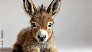 Charming baby donkey striking a pose against a clean white background