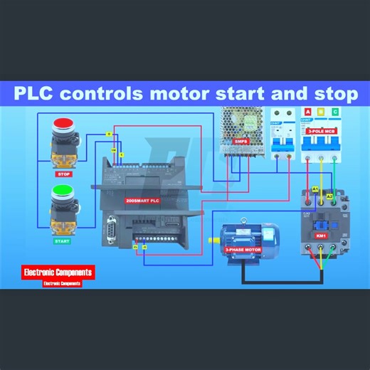 How to control a motor using a PLC with a Start and Stop circuit | 𝐄𝐥𝐞𝐜𝐭𝐫𝐨𝐧𝐢𝐜 𝐂𝐨𝐦𝐩𝐨𝐧𝐞𝐧𝐭𝐬