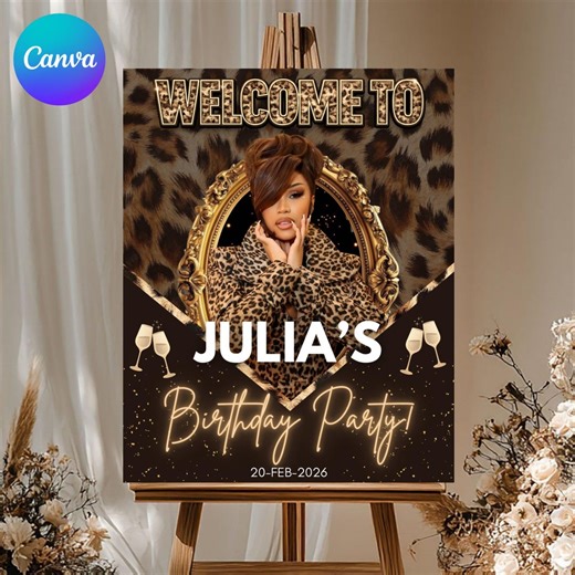 Cheetah Birthday Welcome Sign, Leopard Cherry Party Decor (instant Download) - Etsy