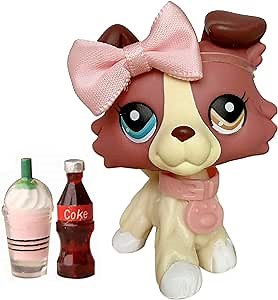 lps Collie 1262, lps Collie Red and Tan Collie Two Different Eyes Collie with lps Accessories Bow Collar Kids Gift