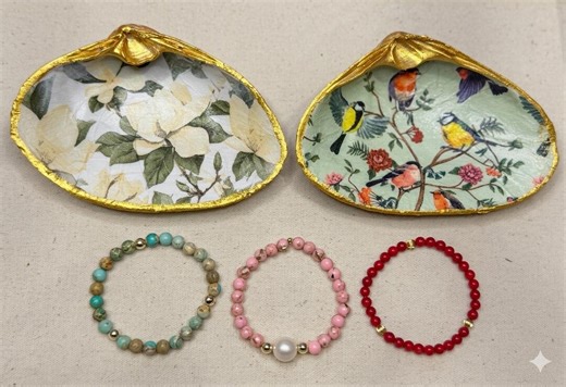 Hand-finished Clam Shell Trinket Dish & Gemstone Bracelet Set - Etsy