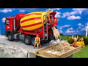 RC Construction Truck Out of Fuel + Epic Rescue Mission | Bruder Mixer & Fuel Tanker Action
