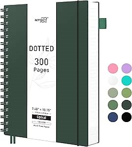 Amazon.com : RETTACY Bullet Dotted Journal Notebook, 300 Pages, B5 Medium Size (7.4'' × 10''), 100 GSM Thick Paper, Flexible Plastic Cover, Spiral-bound, for Bullet Journaling, Planning, Tracking (Deep Green) : Office Products