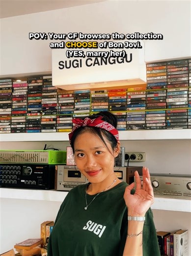 Bon Jovi = 🟩 flag If she grabs the Bon Jovi tape, stop looking—you found the one. ✅ It’s the ultimate green flag. ​At Sugi Canggu, we keep the analog spirit alive. Our cassette collection runs deep, from global rock legends like Bon Jovi to the rarest local music gems. 📍 Sugi Canggu – Brunch, Coffee, Cassette #SugiCanggu #CangguCafe #cassettecanggu