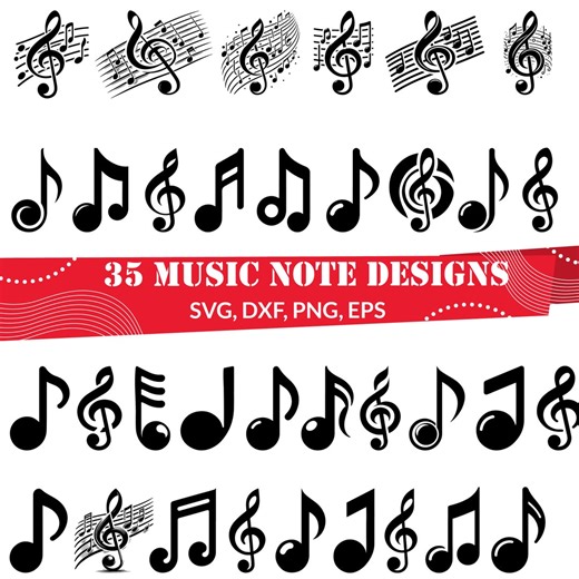 35 Music Note SVG Bundle, Musical Notes Clipart, Treble Clef Silhouette, Music Teacher Gift, Sheet Music Vector, Cricut & Laser Cut - Etsy