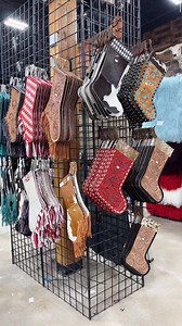 This holiday season, elevate your festive spirit with our handcrafted tooled Heather & cowhide Christmas stockings!🎄 Western-linens.com | Western Linens