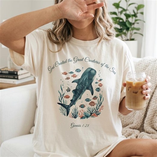 Genesis 1:21 Whale Shark T-shirt, Christian Ocean Tee, Bible Verse Shirt - Etsy