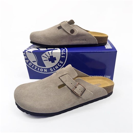 BKS Taupe Suede Clogs for Men & Women Boston Style Soft Cork Footbed Mules Adjustable Buckle Slip on Shoes Casual Everyday Comfort Footwear - Etsy