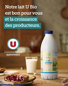Notre lait U Bio est bon pour vous et la croissance des producteurs. Ce lait a permis l’installation ou la conversion en bio de plus de 1 000 fermes sur 29 départements.👏 ✅ Lait de France 🇫🇷🥛 ✅ Agriculture biologique🌱 ✅ Juste rémunération de nos éleveurs | Coopérative U