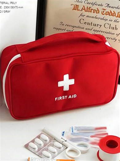 Portable First Aid Kit (Without First Aid Tools And Medicines), Large Size Family Emergency Kit, Outdoor Travel Medical Emergency Bag, Multifunctional Emergency Supplies Bag With Handle, Medical Storage Bag For Home, Car, Travel, Beach, Summer Vacation, Back To School | SHEIN