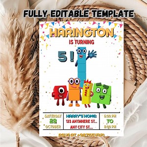 Numberblocks Birthday Party Invitation Template, Canva Design (5x7), Digital Download. - Etsy
