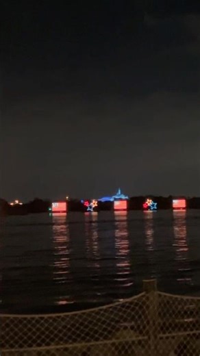 Disneys light show over the water from the Polynesian resort
