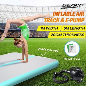 Gymnastics Airtrack Exercise Air Track Mat Inflatable Gym with Electric Pump 5x1x0.2m Green | Crazy Sales
