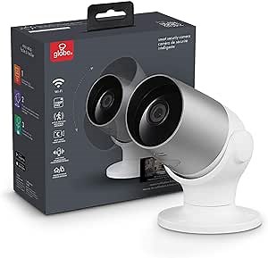 GLOBE Electric Wi-Fi Smart Indoor/Outdoor Security Camera, No Hub Required, Voice Activated, 1080p, Motion Detection, 2-Way Voice, Night Vision, Silver and White,50108