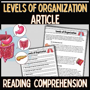 Levels of Organization Reading Passage Comprehension Question worksheet