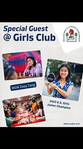 Girls Club Room – 2025 National K-12 Grade Championships (December 12-14) The Girls Club Room (Room 300B) offers a welcoming space for girls to connect, learn, and enjoy chess throughout the weekend. This year’s featured guest is WGM Zoey Tang, the 17-year-old 2025 U.S. Girls’ Junior Champion. Tang is a two-time Oregon State Champion — the youngest and first female to win the title — and the 2024 Ruth Haring Tournament of Girls Champions winner. She earned her WGM title in January and is also th