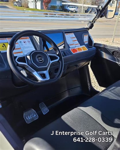 J Enterprise - Golf Carts & Engraving on Instagram: "Take a look at the Kandi UTV interior. Some Key features include: AWD, reaches top speeds of 40 mph, air cooled cabin, recharges in 8 hours, high ground clearance and rugged tires, 3500 lbs. winch, electric cargo bed, 10 in. touchscreen, backup camera, side doors, and running boards. #jenterprisegolfcarts #shoplocal #charlescity #utv"