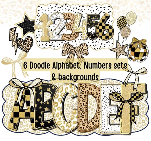 Black & Gold Alphabet PNG Bundle: Glitter New Year Letters, Cheetah Leopard Doodle Font, Animal Print Party Bulletin Board - Etsy