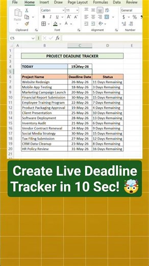Create a Smart Countdown That Updates Every Single Day ⚡ #Excel #Tutorial