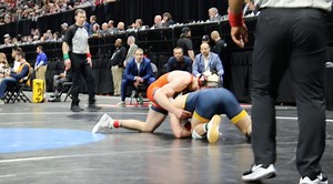 That All-American feeling! Peyton Hall was all smiles after icing his bloodround win. | WVU Wrestling
